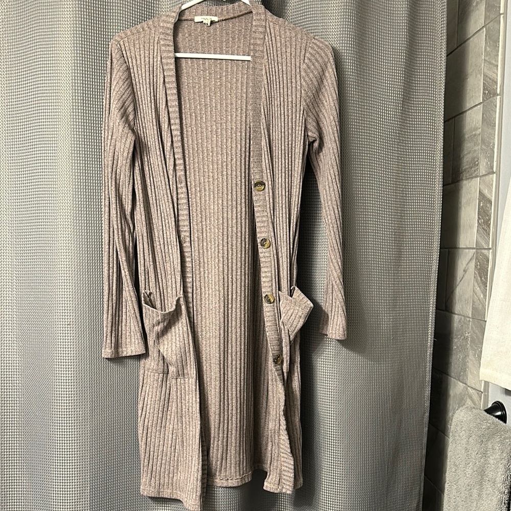 Ribbed Long Cardigan with Pockets